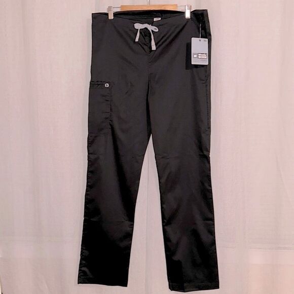 Wonder Wink S Tall Solid Black Gray Drawstring 3 Pocket Cargo Scrub Pants 38/33 - Picture 1 of 10